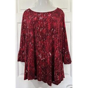 Rafaella Red Black Snakeskin Print Stretch Textured Blouse Plus Size 2X